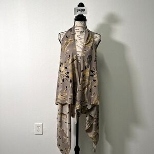 Janice Kimono Womens One Size Brown Floral Open Front Sleeveless Casual Layering